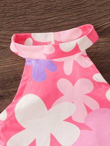 SHEIN Babygirl 2-Piece Set, Fashionable Heart Knit Halter Top And Flare Pants,Kids - Multicolor - View 3
