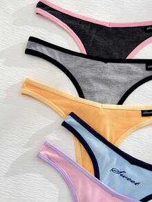 Eraneu 5pcs/Pack Sweet Colorblock Trim Women's Thong Panties - Multicolor - View 3