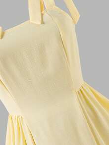 SHEIN Teen Girl Solid Color Twist Shoulder Cute Dress - Yellow - View 8