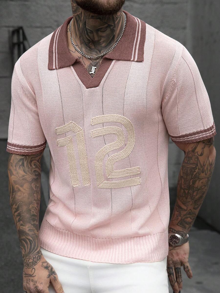 Manfinity Homme Men's Casual Colorblock Numeric Embroidery Knit Sweater, Spring/Summer - Multicolor - View 1