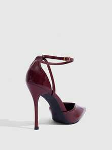 CUCCOO SZL Women's Casual Fashionable Simple Ankle Strap Pointed Toe High Heels, Summer - Burgundy - View 3