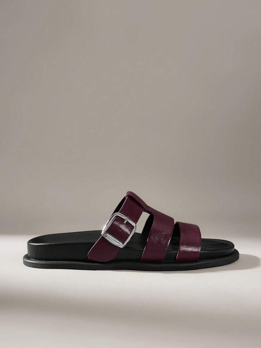 Solecia Dép xăng đan đế bằng màu nâu thoải mái dành cho nữ, thích hợp đi biển. - Màu Đỏ Sâu - Xem 1