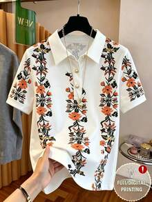 Franclia T-shirt décontracté à imprimé floral pour femmes, été - Multicolore - Voir 4
