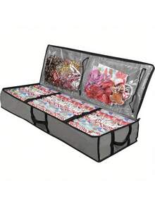 1 pieza Caja de almacenamiento de regalo de material PE con bolsillo interior para debajo de la cama, organizador para papel de regalo de Navidad, bolsa de almacenamiento de decoraciones navideñas, organización del hogar y ahorro de espacio - Material de polietileno - Ver 6