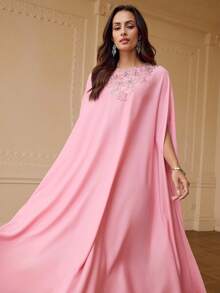 ZEYLAH WOMEN'S EMBROIDERY CONTRAST SEQUIN ARABIC STYLE DRESS - Pink - View 5