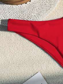 Swim Basics Women's Solid Color Beach Bikini Bottoms - Red - View 4