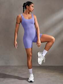 Powerista Mono deportivo sin mangas y sin espalda de unicolor para mujer - Púrpura malva - Ver 4