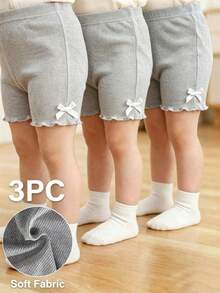 SHEIN Vintaside Kids 3pcs Baby Girl 0-3Y Cute Summer Holiday Gray Ribbed Knit Shorts Soft Casual Sporty Elastic Muted Tones Pink Beige Fitted 3-Piece Set For Home&Outdoor - Grey - View 3