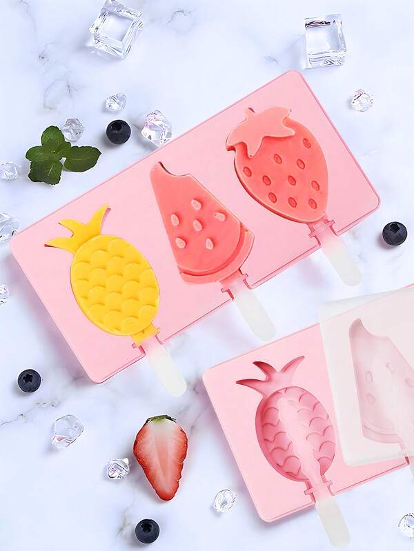 1Pc Cute Shapes Silicone Popsicle Molds With Lids Reusable Ice Cream Mold Popsicle 4 Cavities Maker Homemade DIY Set
