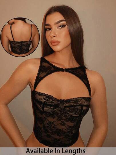 SHEIN PETITE CURVE Plus Size Women Lace Top, Black Camisole, Detachable Bustier Crop Top For Music Festival Holiday, Concert Outfit, Summer Tops, Summer Outfit For Women , Festival Outfits For Women , Beach Outfit For Women,Wedding , Graduation,Vacation Outfits Women , Black Tops,Suitable For Daily Wear, Festivals, Weddings, Commuting, School, Graduation, Shopping, Office, Outdoor, Beach