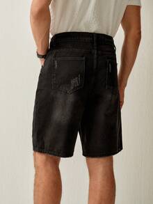 RONVEXI Men's Summer Casual Distressed Denim Shorts Black Jean Shorts Men - Black - View 2