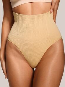 Barelissa 女士高腰无痕塑形短裤，丁字裤 - 杏色 - 查看 3