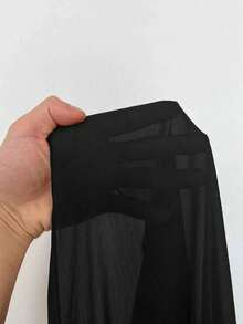 Maweii Vestido elegante de cuello mao de unicolor con bajo asimétrico para tallas grandes - Negro - Ver 4
