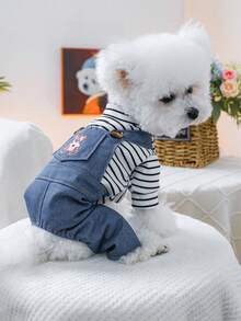 PETSIN Bộ quần áo liền thân hai mảnh giả cho thú cưng, thêu họa tiết gấu bông với vòng chữ D, trang phục thường ngày cho chó bốn chân, thích hợp cho chó nhỏ mặc. - Màu xanh lam - Xem 10
