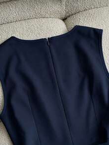 Franclia Women's Elegant Commuter Square Neck Ruffle Hem Camisole Top, Summer - Navy Blue - View 6