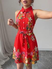 Women Short Dresses - Red - View 6
