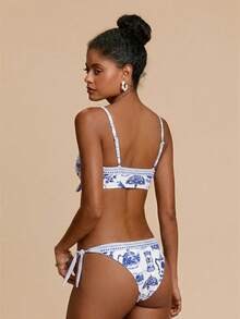 SHEIN TRVLCHIC 女士夏季度假海滩前系带细肩带印花比基尼套装 - 彩色 - 查看 2