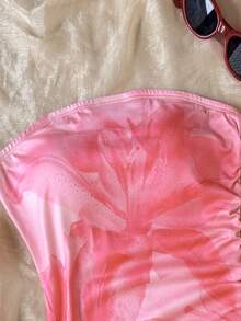 SHEIN 少女休闲简约舒适优雅波西米亚热带风情针织条纹扭结迷你连衣裙 - 粉色 - 查看 4