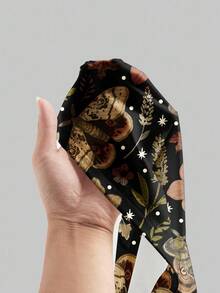 ROMWE Fairycore Vestido camisero con volantes con estampado floral, de hojas y mariposas en talla grande, vestido de fiesta y cóctel sexy con tirantes finos y escote bajo - Negro - Ver 5