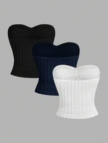 SHEIN MOD 3 Pcs Set Summer Bow Front Tube Cable Knit Tops Suitable For Going Out,Summer Top - Multicolor - View 2