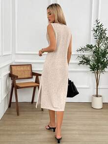 Women Midi Dresses,Casual Clothes,Summer Dresses For Women Vacation Outfits Women Casual Dresses Casual Dresses Sleeveless Round-Neck Midi Dress With Side Slit White Dress For Women Chic Dresses For Women Casual Dresses For Women Summer Elegant Dress For Women New Arrival Dress New Arrival Dress For Women Casual - Apricot - View 2