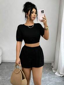Rafferiza Women's Casual Vacation Off-Shoulder Bow Tie Back 2-Piece Set Zoey Outfit Ytk Clothes Zante Holiday Outfit Zoo Outfits Women - Black - View 3