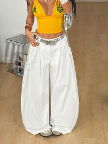 Coolane Pantalones holgados de estilo militar verde del ejército, vintage, casuales y hippies para mujer en verano - Blanco - Ver 6