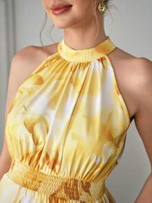 Maternity Floral Print Halter Waist Tie Maxi Dress - Yellow - View 7