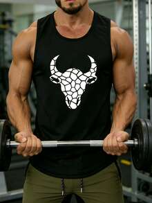 GymBeat Men's Bull Print Sports Tank Top - Black - View 3