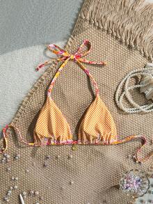 Swim Mod Áo bikini hai dây cổ yếm in họa tiết vỏ sò vàng ngẫu nhiên, kiểu áo bơi gợi cảm cho kỳ nghỉ hè. - Nhiều màu - Xem 2