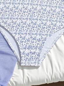 SHEIN Vintaside Kids 女童碎花连体泳衣，荷叶边裙摆，适合游泳、夏季度假、海滩、泳池 - 粉色 - 查看 3