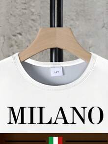 Áo thun ngắn tay cổ tròn in chữ Milan City và biểu tượng thịnh vượng dành cho thiếu niên/thanh thiếu niên nam, phong cách thường ngày/lịch sự, thích hợp cho mùa xuân/hè. - Nhiều màu - Xem 4