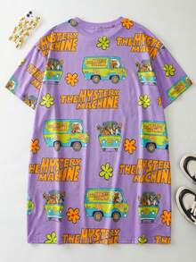 SCOOBY-DOO X SHEIN 大码女式字母印花短袖休闲睡衣 - DOO - 紫色 - 查看 2