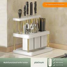 SHEIN 1个多功能刀叉架，节省空间的餐具架，带可拆卸接水盘，厨房水槽台面餐具沥水架，绿白筷子架，刀、勺、叉收纳架，适用于厨房、浴室、餐厅，塑料款 - 彩色 - 查看 17