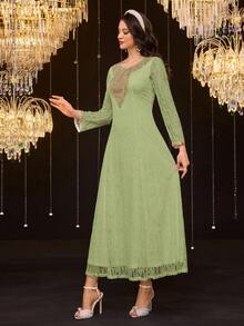 Al Najma Đầm maxi Thổ Nhĩ Kỳ dành cho nữ và áo abaya truyền thống Ả Rập. - màu xanh lá - Xem 8