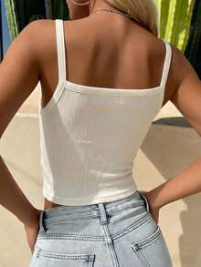 DAZY Débardeur court ajusté à encolure carrée pour femmes, débardeur décontracté pour superposition, streetwear d'été - Beige - Voir 3