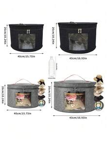 1pc Large Capacity Round Travel Hat Storage Box - Portable Felt Organizer With Dustproof Lid And Zipper, Spacious Interior, And Versatile Design For Storing Hats, Toys, And Clothes - Perfect For Travel, Closet Organization, And Gift Giving - Multicolor - View 7
