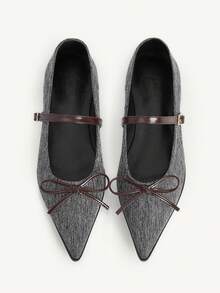 CUCCOO CHICEST 新款法式灰色蝴蝶结女鞋，尖头平底通勤鞋 - 淺灰色 - 查看 1