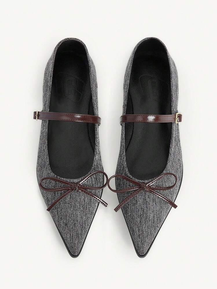 CUCCOO CHICEST Women Shoes New French Gray Bow Shoes Women Pointed Flat Commuting Shoes