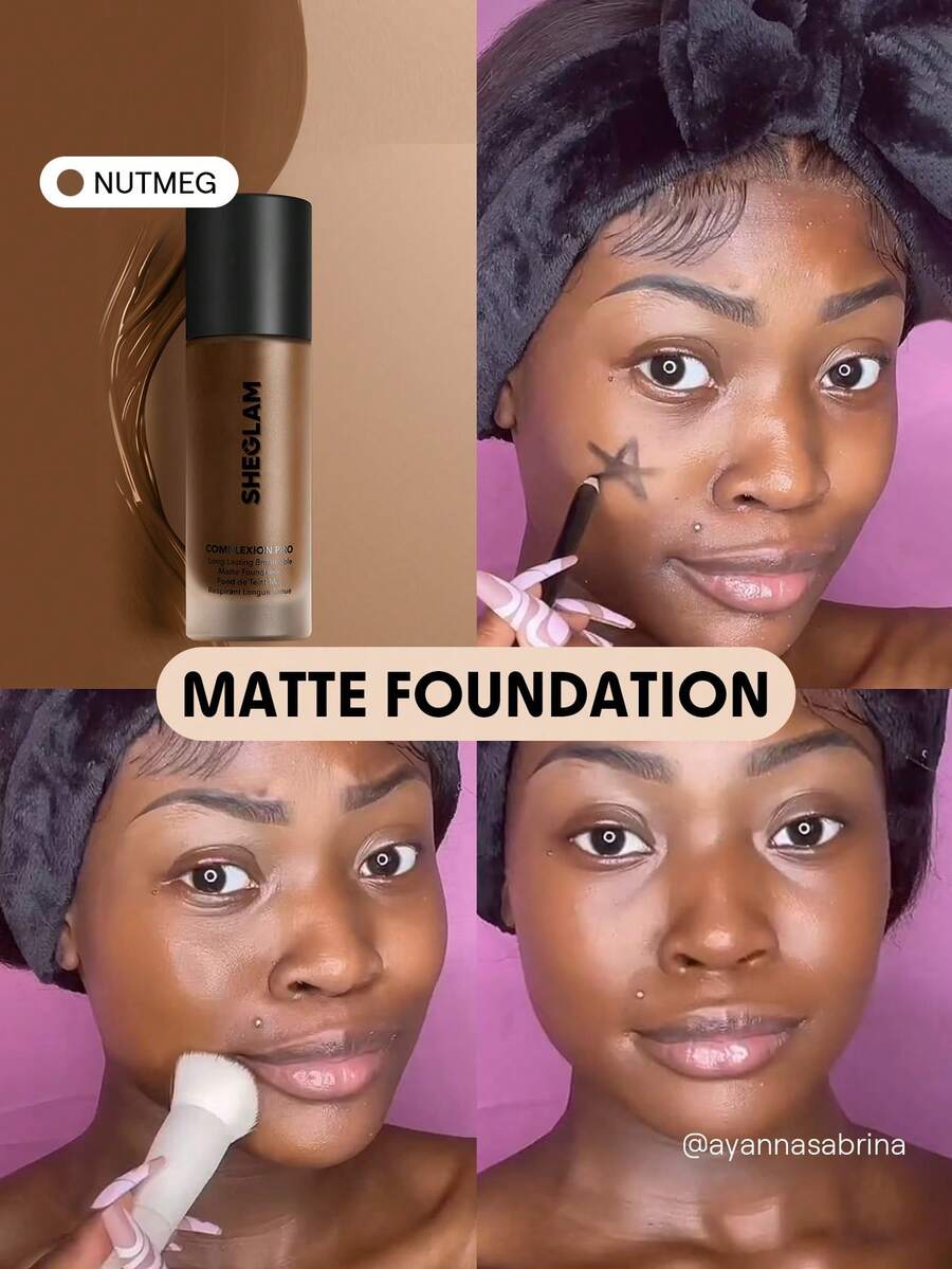 SHEGLAM Complexion Pro 持久透氣霧麵粉底液-肉荳蔻霧面防汗粉底液控油全面遮瑕無孔遮瑕防水無瑕不褪色輕薄液體粉底液