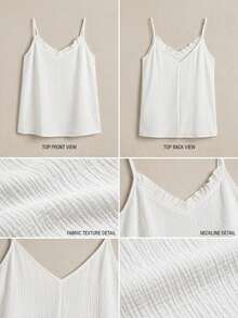 SHEIN VCAY Plus Size Bohemian Ruched Textured Cami Top, V-Neck Loose Floral Lace Trim Cami Top, Versatile Lightweight Summer Cami Top - White - View 3