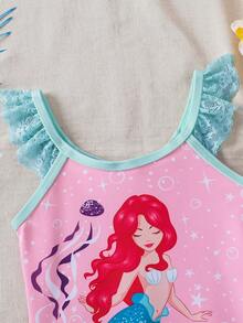SHEIN Traje de baño de una pieza con estampado minimalista para niña - Verde - Ver 7