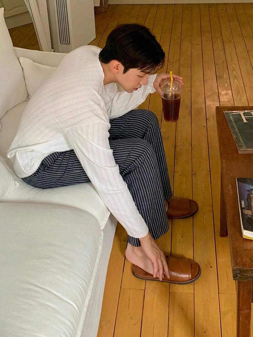 Men's Striped Elastic Waist Loungewear Bottoms, Spring/Summer