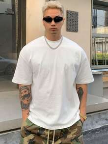 DAZY Simple Solid White Summer T-Shirt For Men - White - View 8