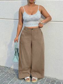 Muchica Pantalones casuales holgados con bolsillos en ángulo, talla grande, color camello - Camel - Ver 5