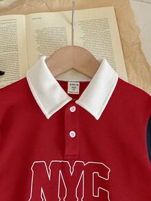 SHEIN Young Boy Contrast Color Patchwork Polo Shirt With Collar - Multicolor - View 2