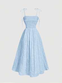 SHEIN MOD Đầm midi dáng suông ren xếp tầng màu xanh dương, kiểu dáng thường ngày. - Màu xanh nhạt - Xem 4