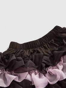 ROMWE Kawaii Women's Contrast Color Layered Ruffle Skorts - Brown - View 3