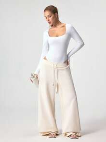 Loungeista Sexy Long Sleeve Square Neck Jumpsuit Dress, Basic Tight-Fitting Piece, Excellent Shaping Effect, Suitable For Workout, Casual Wear And Daily Activitiesfor Summer - White - View 8