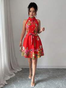 Women Short Dresses - Red - View 3